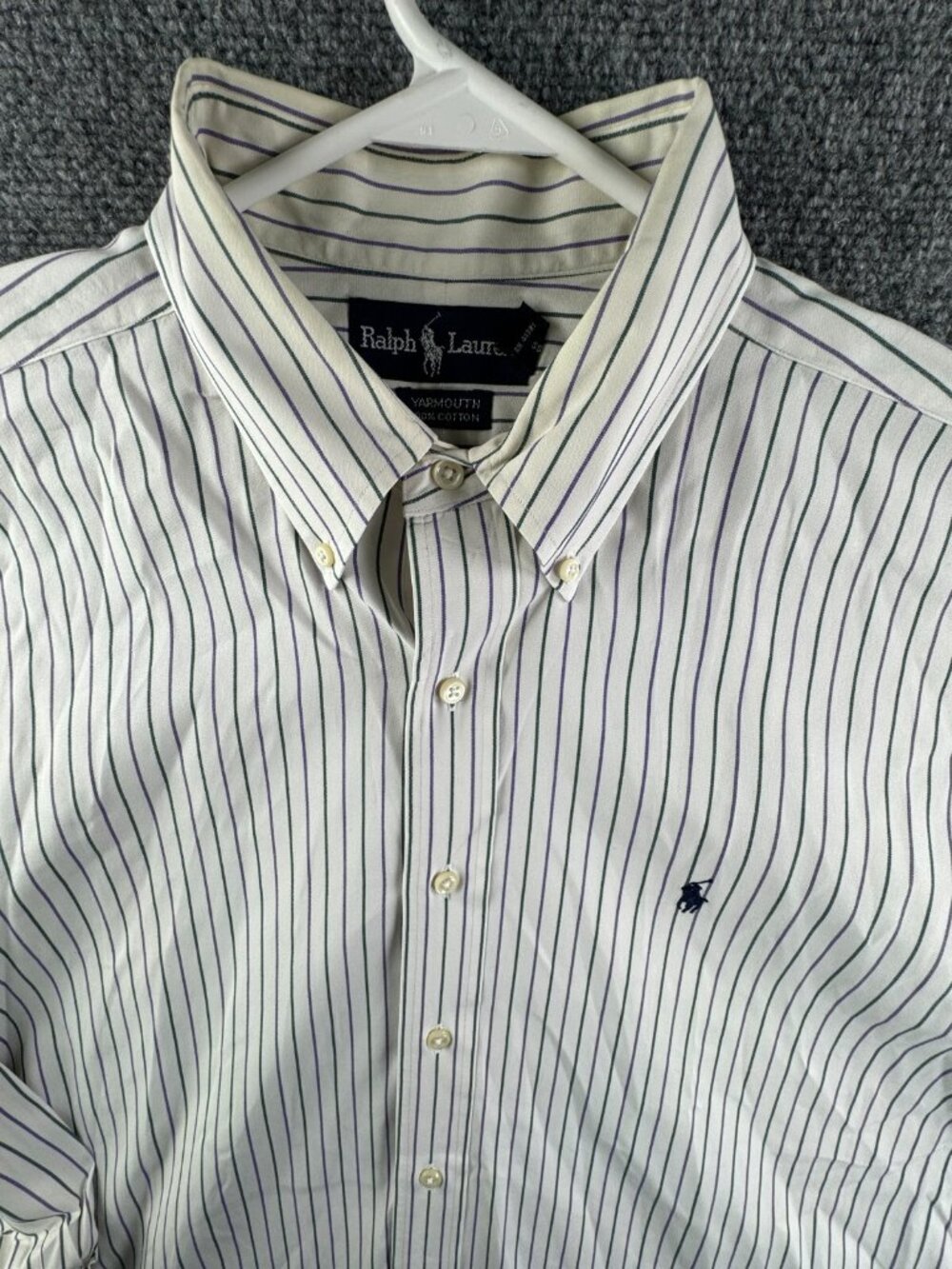 Ralph Lauren Men Button Up Shirt Cotton Yarmouth Striped Purple Green 16.5 32/33